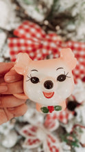 Load image into Gallery viewer, Our sweet vintage inspired ceramic reindeer mugs are perfect for teeny tiny hands . Or to style into your tiered trays and decor. The sweetest pastel pink Dancer is the second release in our ‘Santa's Retro Reindeer Collection’ Why not collect the whole set! Measures approximately 8cm 100mls * Each of our little mugs are hand painted, there may be slight variances in colour and paint details. We recommend hand wash for longevity.