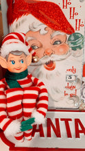 Load image into Gallery viewer, Vintage Pixie Knee Hugger Vintage Elf, Red and White Stripe with Scarf Wired body 20cm sitting, 30cm