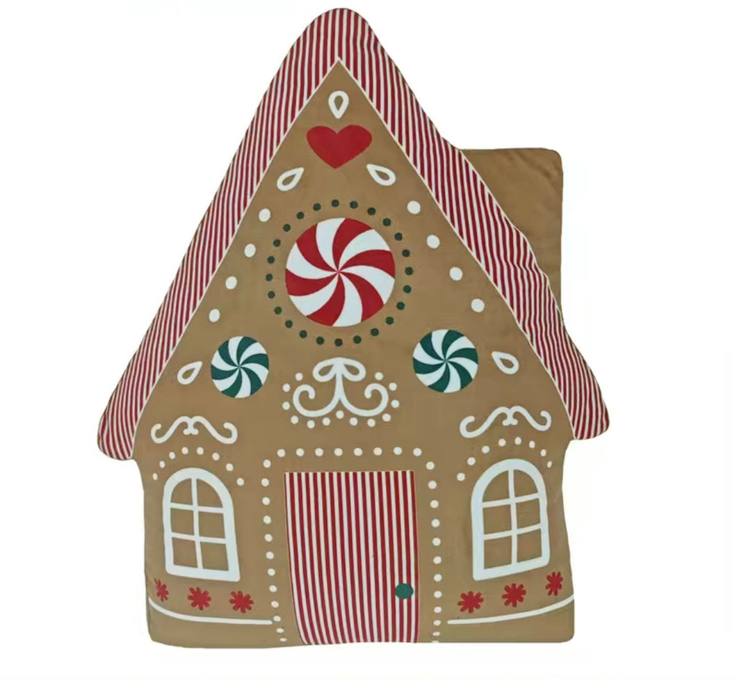 Gingerbread House Cushion - Peppermint Swirl