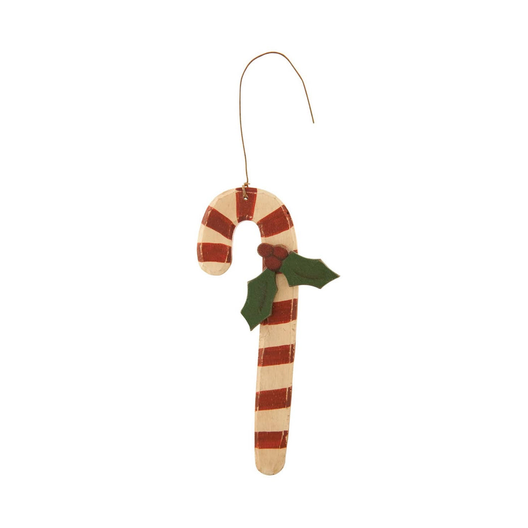 Candy Cane W/Holly Ornament