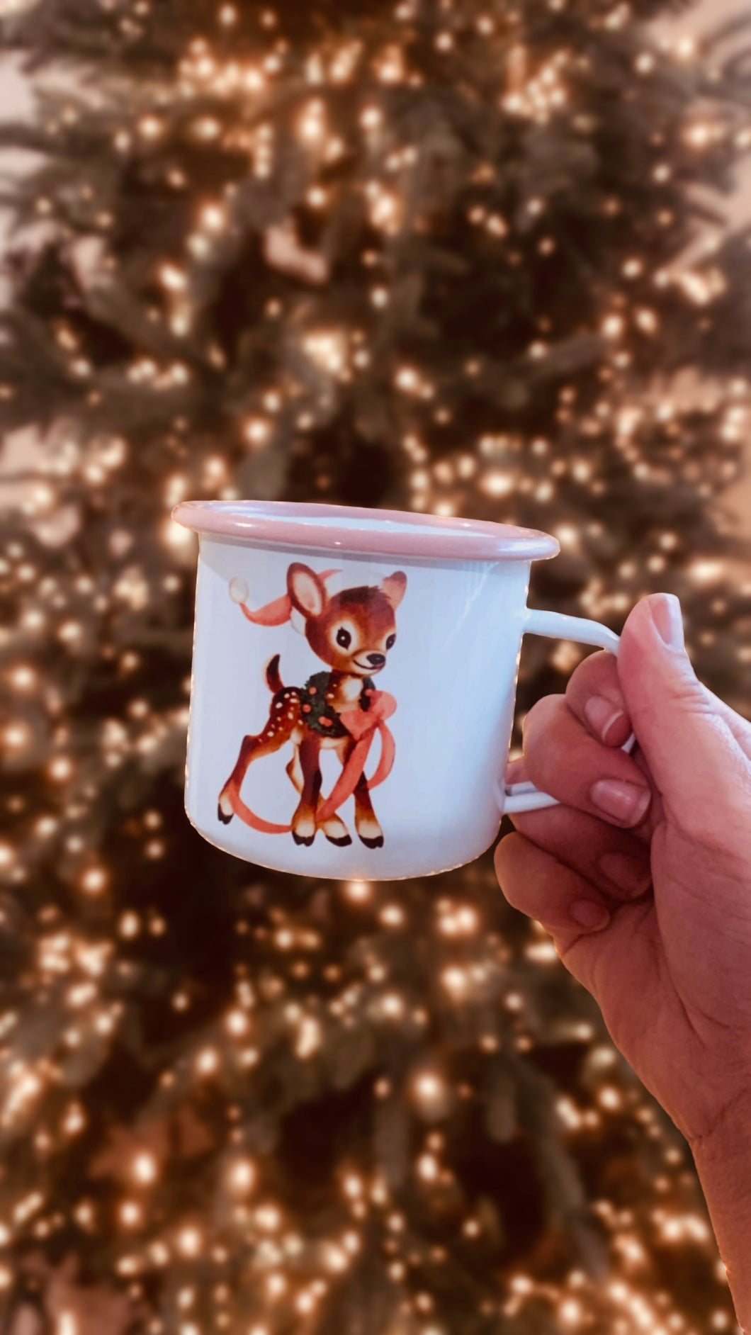 Enamel Christmas Mug ~ Pink Retro Deer