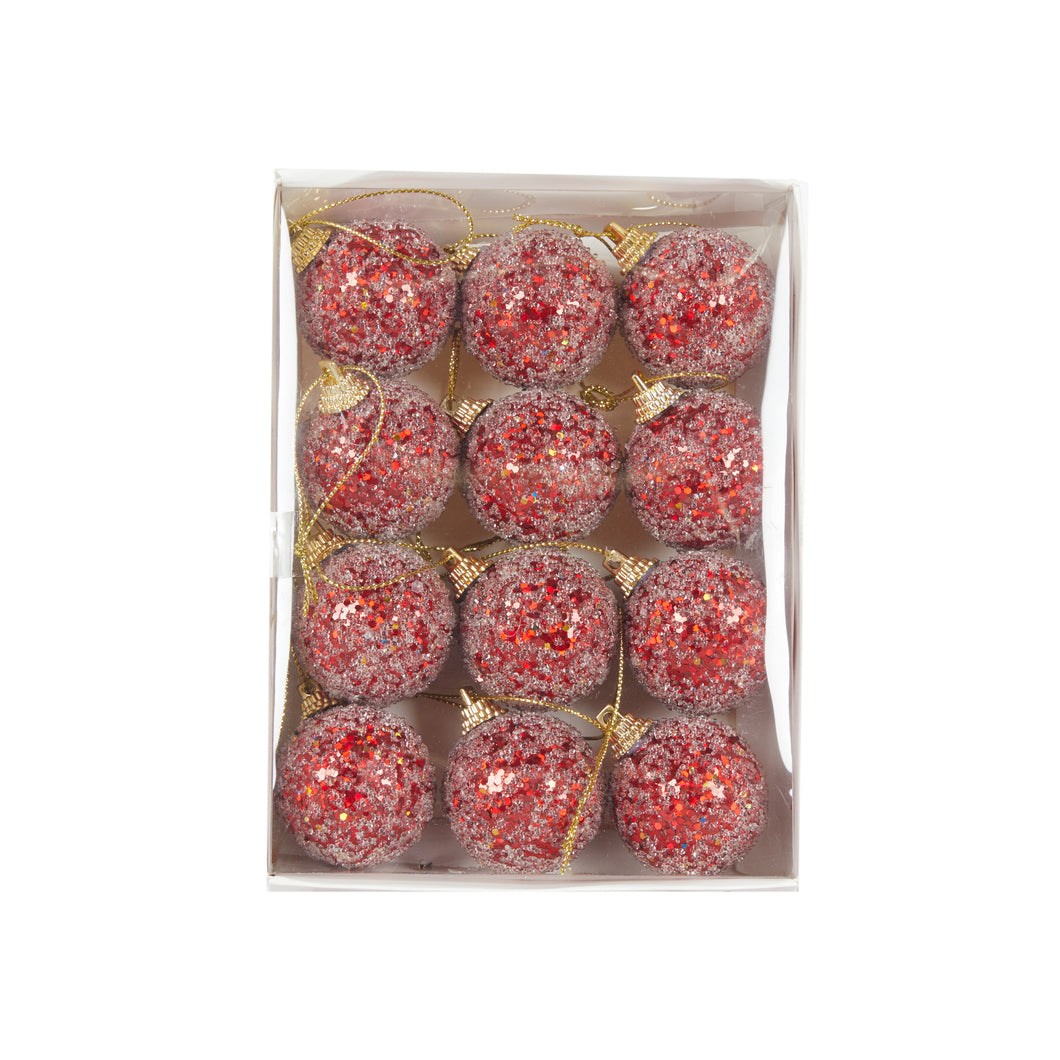 MINI RED SUGAR BAUBLES 12PK