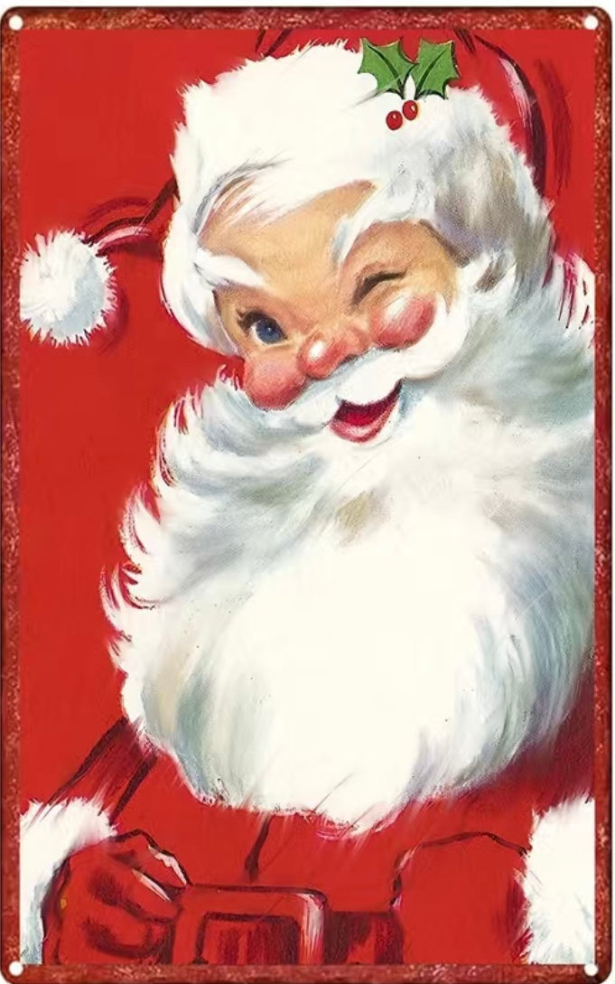 Winking Santa Claus Tin Sign