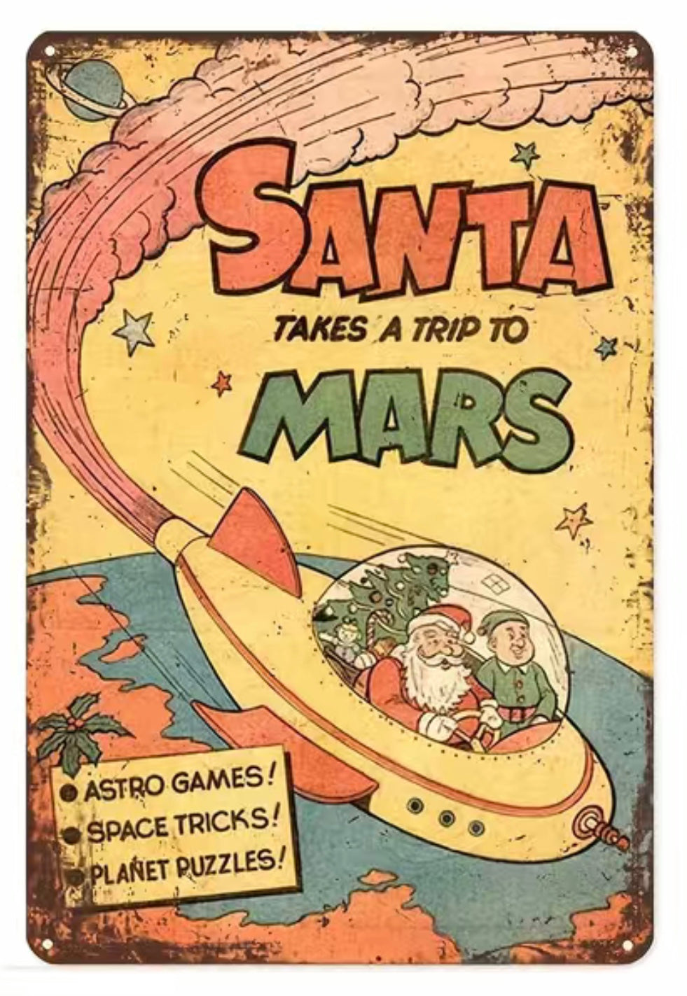 Santa on Mars - Tin Sign
