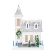 Load image into Gallery viewer, White Snowy House ~ Illuminated Glitter House
