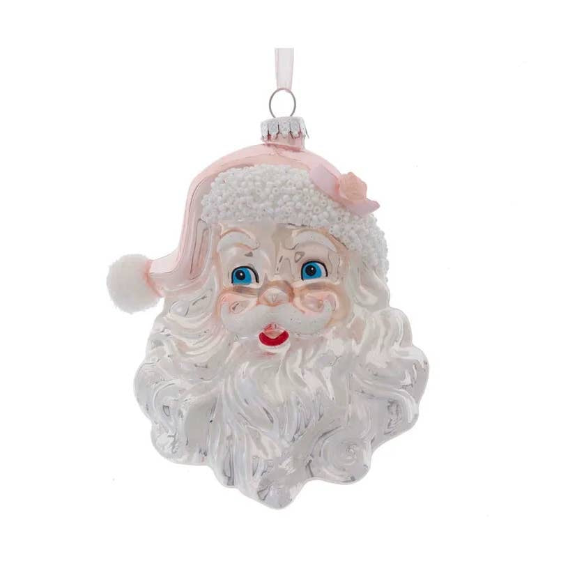 Pink Santa Head Glass Ornament