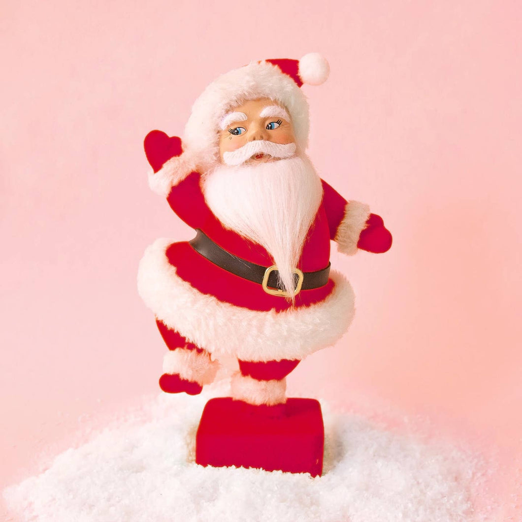 Retro Flocked Dancing Santa ~ Red