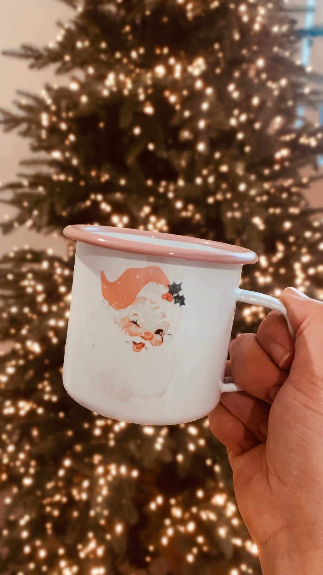 Enamel Mug ~ Pink Santa