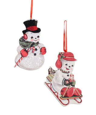 Playful Snowman Dummy Board Ornament Set of 2
