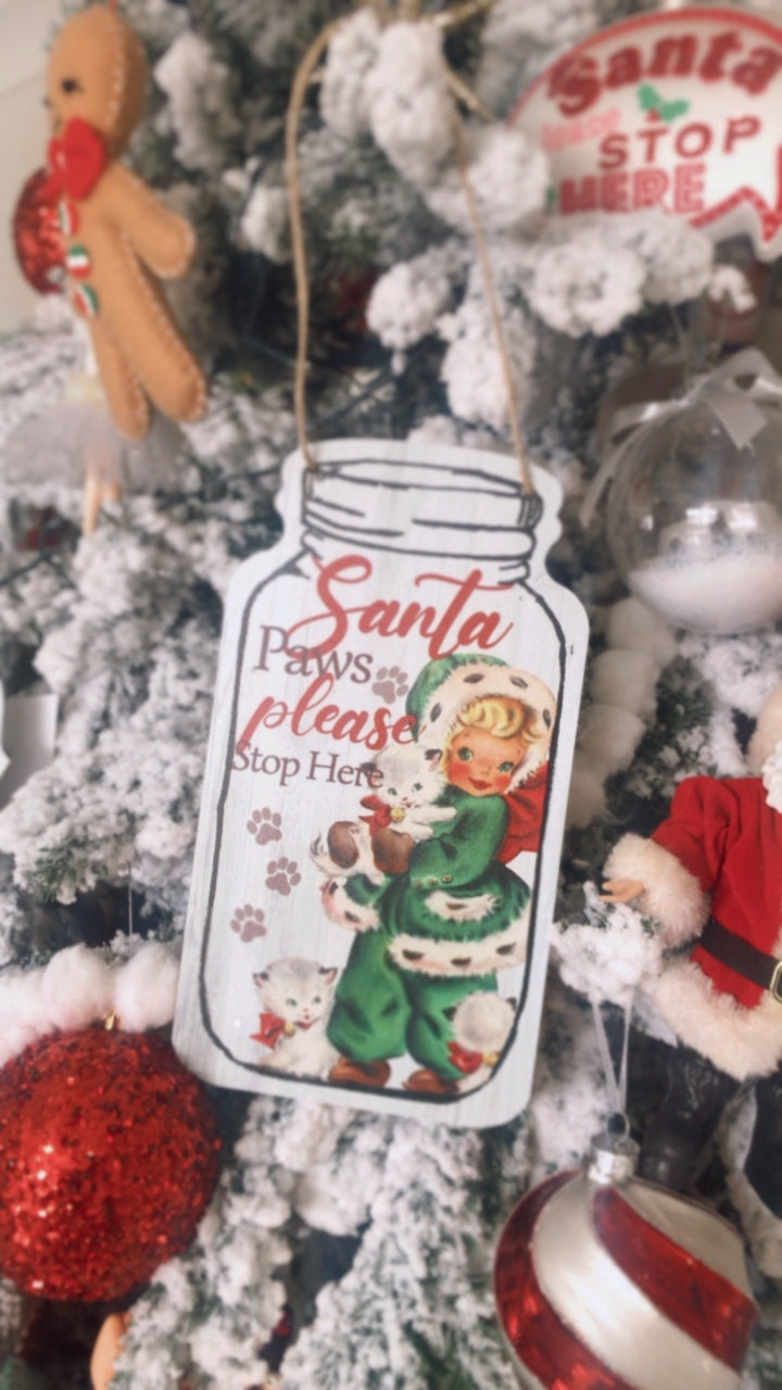 Retro Santa Please Stop here Jar - Hanging