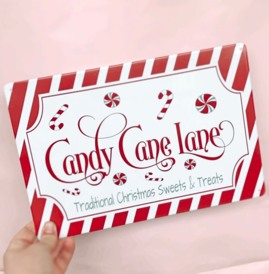 Traditional Candy Cane Lane Tin Sign