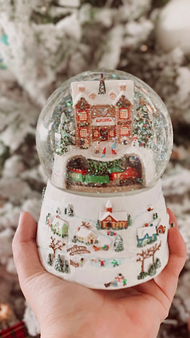 North Pole Station Musical Glitter Dome with Revolving Train