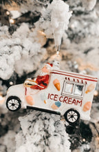 Load image into Gallery viewer, Santa Ice Cream Truck Glass Ornament - White
