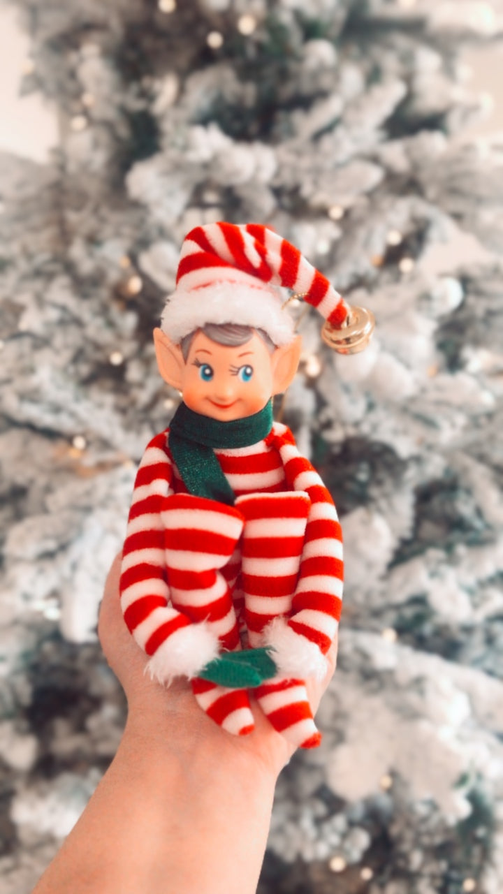 Vintage Knee Hugger Elf ornament - Candy Cane