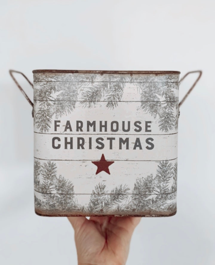 Rustic Farmhouse Tin Bucket - small