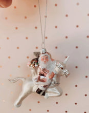 Load image into Gallery viewer, Vintage Pink Santa on Unicorn Glass Ornament
