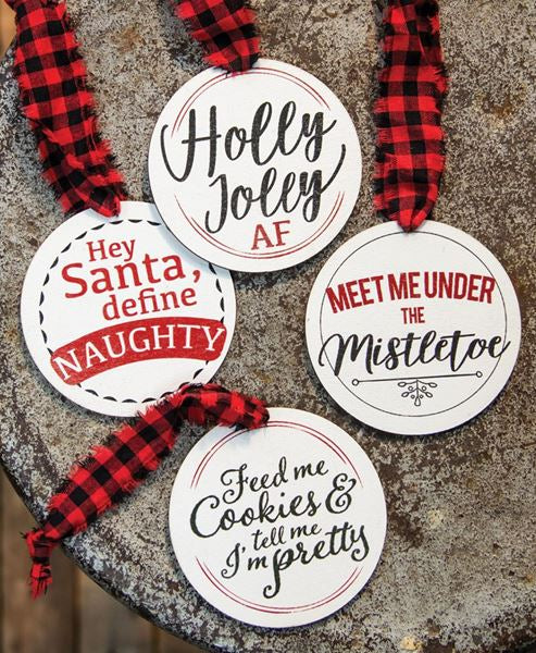 Christmas Package Round Wooden Ornament Tags Set/4