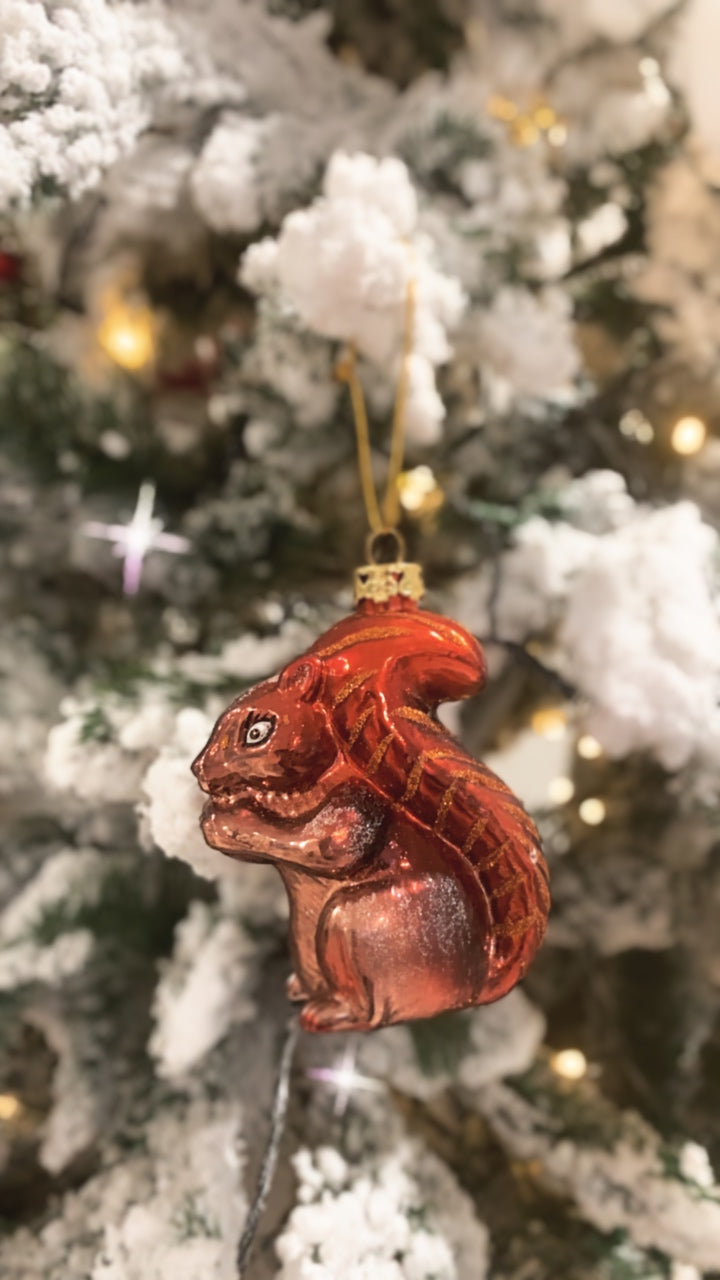 Squirrel Glass Ornament -Amber