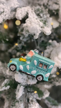 Load image into Gallery viewer, Santa Ice Cream Truck Glass Ornament - Blue
