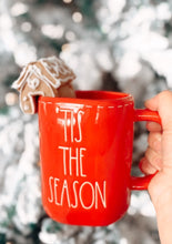 Load image into Gallery viewer, What's more fun than making gingerbread houses? Making mini ones to sit on your festive mugs!!   They come in a sweet little gingham storage bag. Set of 3 pieces.
